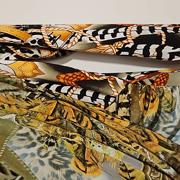 ELYSSE 26 equestrian feathers straps animal print top tunic brown green Sm. EUC - Picture 2 of 9